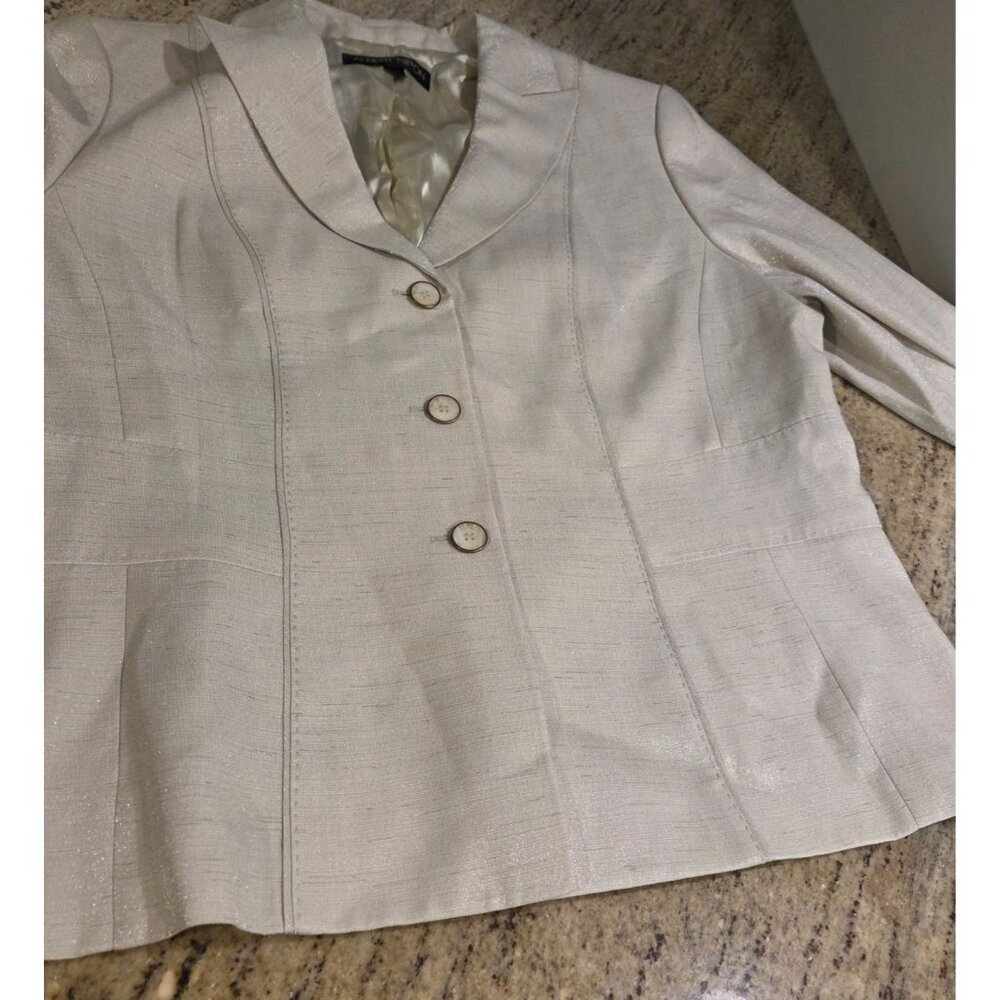 New! Albert Nipon Two Piece Light Green Skirt Set Suit Size 18W Sparkle 3 Button - Picture 8 of 16